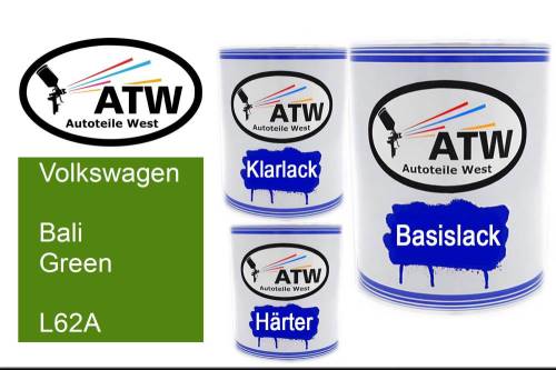 Volkswagen, Bali Green, L62A: 1L Lackdose + 1L Klarlack + 500ml Härter - Set, von ATW Autoteile West.